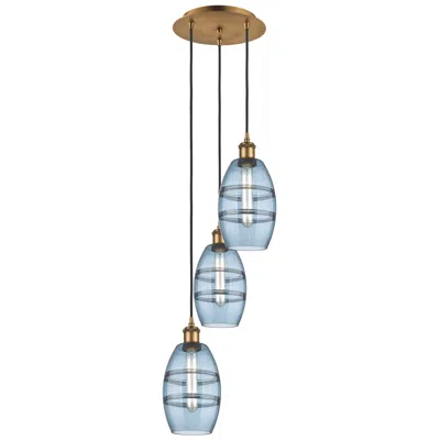 Innovations Lighting Ballston Vaz 12.38"w 3-light Brushed Brass Corded Pendant W/ Blue Shad
