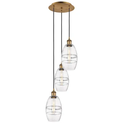 Innovations Lighting Ballston Vaz 12.38"w 3-light Brushed Brass Corded Pendant W/ Clear Sha