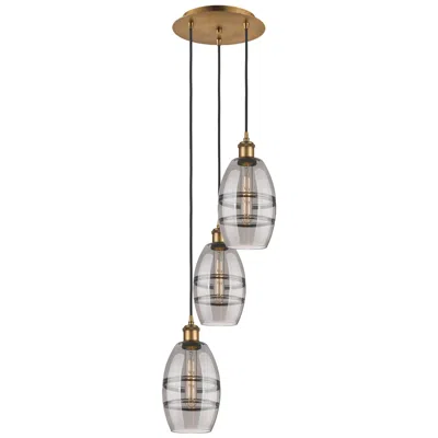 Innovations Lighting Ballston Vaz 12.38"w 3-light Brushed Brass Corded Pendant W/ Smoke Sha