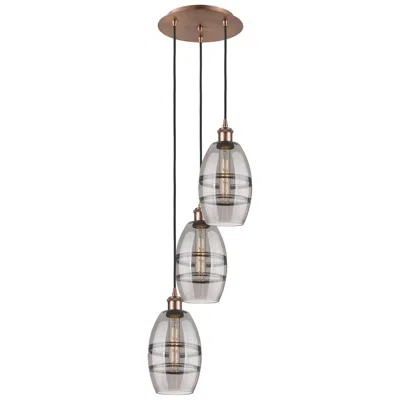 Innovations Lighting Ballston Vaz 12.38"w 3-light Copper Corded Pendant W/ Light Smoke Shad