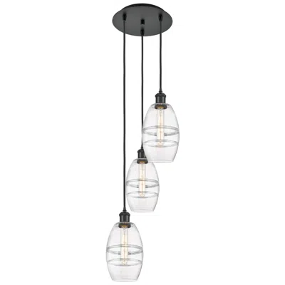 Innovations Lighting Ballston Vaz 12.38"w 3-light Matte Black Corded Pendant W/ Clear Shade