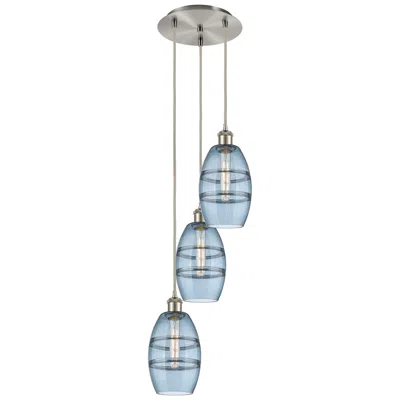 Innovations Lighting Ballston Vaz 12.38"w 3-light Satin Nickel Corded Pendant W/ Blue Shade