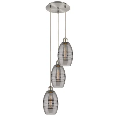Innovations Lighting Ballston Vaz 12.38"w 3-light Satin Nickel Corded Pendant W/ Smoke Shad