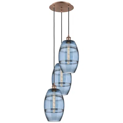 Innovations Lighting Ballston Vaz 14.5"w 3-light Antique Copper Corded Pendant W/ Blue Shad