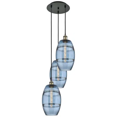 Innovations Lighting Ballston Vaz 14.5"w 3-light Black Brass Corded Multi Pendant W/ Blue S