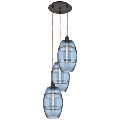 Innovations Lighting Ballston Vaz 14.5"w 3-light Oiled Bronze Corded Pendant W/ Blue Shade