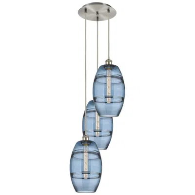 Innovations Lighting Ballston Vaz 14.5"w 3-light Satin Nickel Corded Pendant W/ Blue Shade