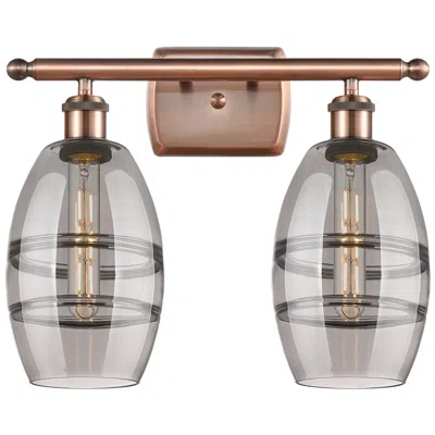 Innovations Lighting Ballston Vaz 15.88"w 2 Light Antique Copper Bath Light W/ Light Smoke
