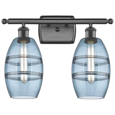 Innovations Lighting Ballston Vaz 15.88"w 2 Light Oiled Bronze Bath Light W/ Princess Blue