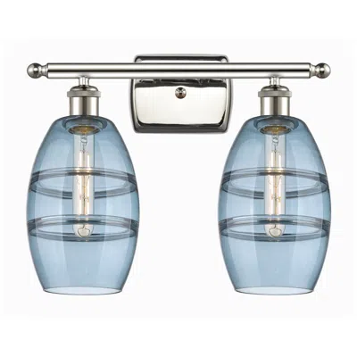 Innovations Lighting Ballston Vaz 15.88"w 2 Light Polished Nickel Bath Light W/ Blue Shade