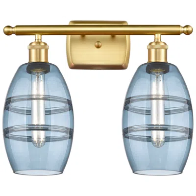 Innovations Lighting Ballston Vaz 15.88"w 2 Light Satin Gold Bath Light W/ Princess Blue Sh