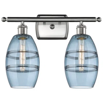 Innovations Lighting Ballston Vaz 15.88"w 2 Light Satin Nickel Bath Light W/ Princess Blue