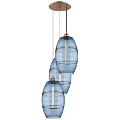 Innovations Lighting Ballston Vaz 16.5"w 3-light Antique Copper Corded Pendant W/ Blue Shad