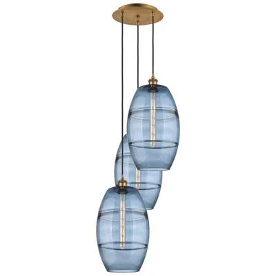 Innovations Lighting Ballston Vaz 16.5"w 3-light Brushed Brass Corded Pendant W/ Blue Shade
