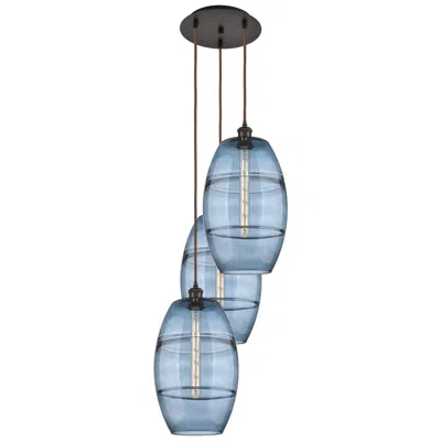 Innovations Lighting Ballston Vaz 16.5"w 3-light Oiled Bronze Corded Pendant W/ Blue Shade