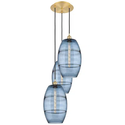 Innovations Lighting Ballston Vaz 16.5"w 3-light Satin Gold Corded Multi Pendant W/ Blue Sh