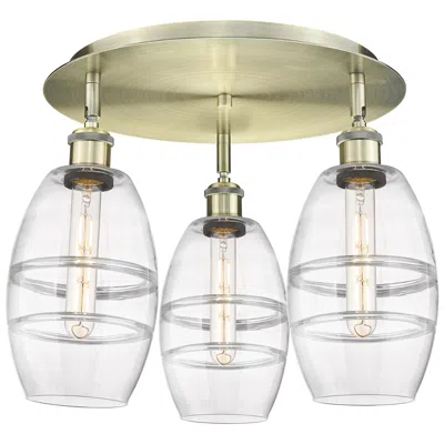 Innovations Lighting Ballston Vaz 17.63" Wide 3-light Antique Brass Flush Mount With Clear