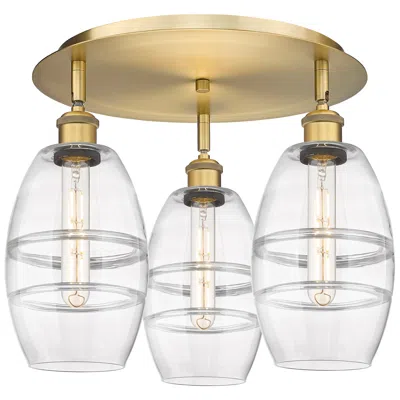 Innovations Lighting Ballston Vaz 17.63" Wide 3-light Brushed Brass Flush Mount With Clear