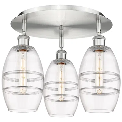Innovations Lighting Ballston Vaz 17.63" Wide 3-light Satin Nickel Flush Mount With Clear S