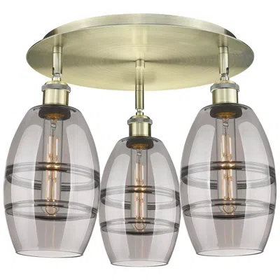 Innovations Lighting Ballston Vaz 17.63"w 3-light Antique Brass Flush Mount W/ Light Smoke