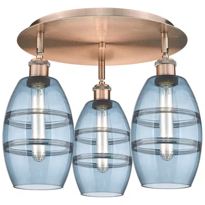 Innovations Lighting Ballston Vaz 17.63"w 3-light Antique Copper Flush Mount W/ Blue Shade