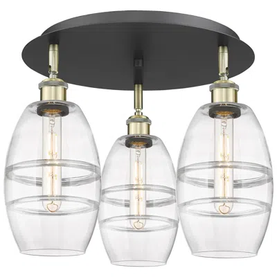 Innovations Lighting Ballston Vaz 17.63"w 3-light Black Antique Brass Flush Mount W/ Clear