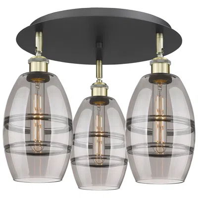 Innovations Lighting Ballston Vaz 17.63"w 3-light Black Brass Flush Mount W/ Light Smoke Sh