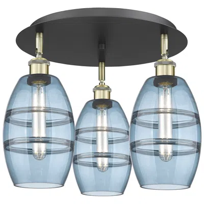 Innovations Lighting Ballston Vaz 17.63"w 3-light Black Brass Flush Mount W/ Princess Blue