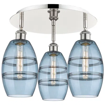 Innovations Lighting Ballston Vaz 17.63"w 3-light Polished Nickel Flush Mount W/ Blue Shade