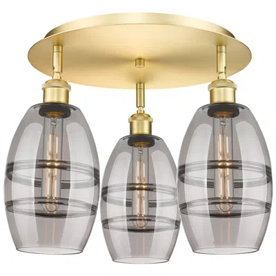 Innovations Lighting Ballston Vaz 17.63"w 3-light Satin Gold Flush Mount W/ Light Smoke Sha