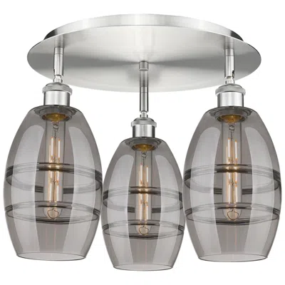 Innovations Lighting Ballston Vaz 17.63"w 3-light Satin Nickel Flush Mount W/ Light Smoke S