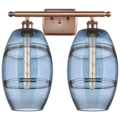 Innovations Lighting Ballston Vaz 18"w 2 Light Antique Copper Bath Light W/ Princess Blue S