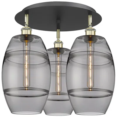 Innovations Lighting Ballston Vaz 19.75"w 3-light Black Brass Flush Mount W/ Light Smoke Sh