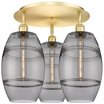 Innovations Lighting Ballston Vaz 19.75"w 3-light Satin Gold Flush Mount W/ Light Smoke Sha