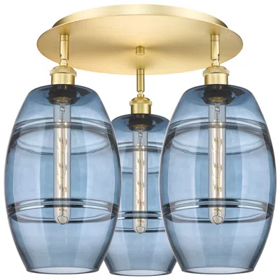 Innovations Lighting Ballston Vaz 19.75"w 3-light Satin Gold Flush Mount W/ Princess Blue S