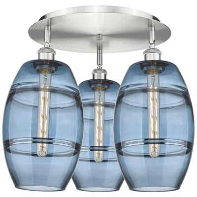 Innovations Lighting Ballston Vaz 19.75"w 3-light Satin Nickel Flush Mount W/ Blue Shade