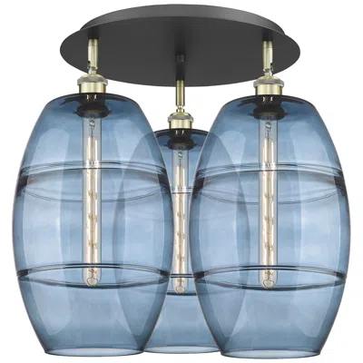 Innovations Lighting Ballston Vaz 21.75"w 3-light Black Brass Flush Mount W/ Princess Blue