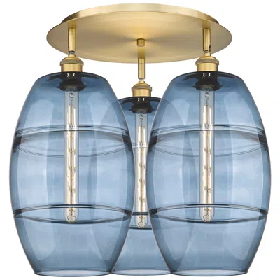 Innovations Lighting Ballston Vaz 21.75"w 3-light Brushed Brass Flush Mount W/ Blue Shade