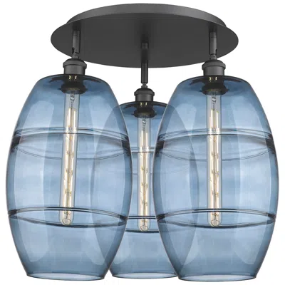 Innovations Lighting Ballston Vaz 21.75"w 3-light Matte Black Flush Mount W/ Princess Blue