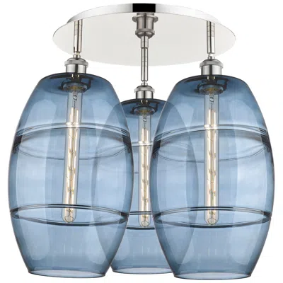 Innovations Lighting Ballston Vaz 21.75"w 3-light Polished Nickel Flush Mount W/ Blue Shade