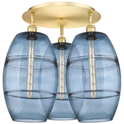 Innovations Lighting Ballston Vaz 21.75"w 3-light Satin Gold Flush Mount W/ Princess Blue S