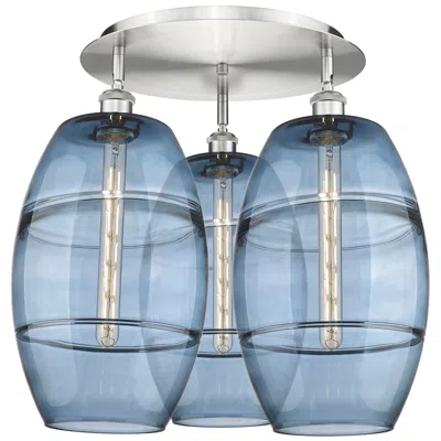 Innovations Lighting Ballston Vaz 21.75"w 3-light Satin Nickel Flush Mount W/ Blue Shade