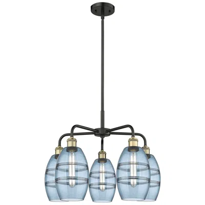 Innovations Lighting Ballston Vaz 23.88"w 5-light Black Brass Stem Chandelier W/ Blue Shade