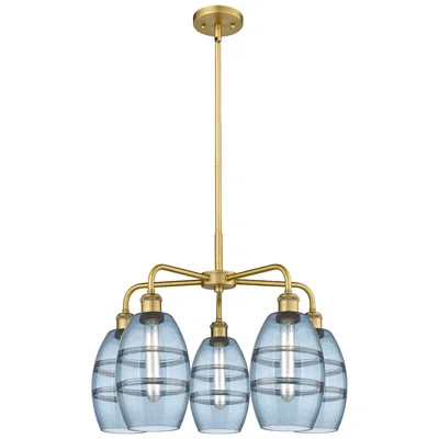 Innovations Lighting Ballston Vaz 23.88"w 5-light Brushed Brass Stem Chandelier W/ Blue Sha