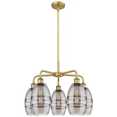 Innovations Lighting Ballston Vaz 23.88"w 5-light Brushed Brass Stem Chandelier W/ Smoke Sh