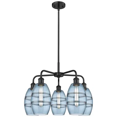 Innovations Lighting Ballston Vaz 23.88"w 5-light Matte Black Stem Chandelier W/ Blue Shade