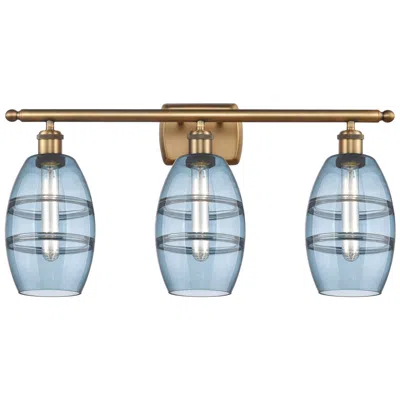 Innovations Lighting Ballston Vaz 25.88"w 3 Light Brushed Brass Bath Light W/ 6" Blue
