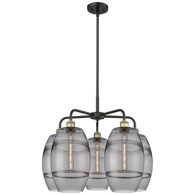 Innovations Lighting Ballston Vaz 26"w 5-light Black Brass Stem Chandelier W/ Smoke Shade