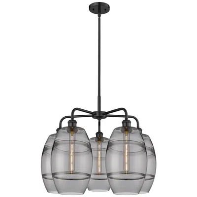 Innovations Lighting Ballston Vaz 26"w 5-light Matte Black Stem Chandelier W/ Smoke Shade