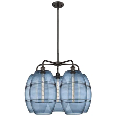 Innovations Lighting Ballston Vaz 28"w 5-light Oiled Bronze Stem Chandelier W/ Blue Shade